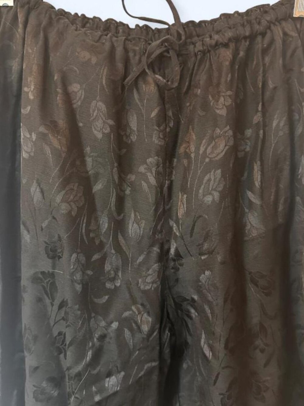 Vintage April Cornell Black Floral Drawstring Pants